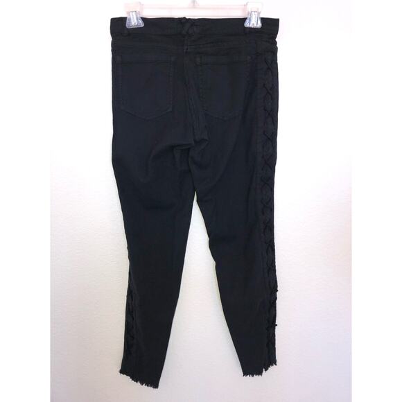Chaser Canvas Utility Frayed Hem Lace-up Detail Black Pants - M - Picture 3 of 7